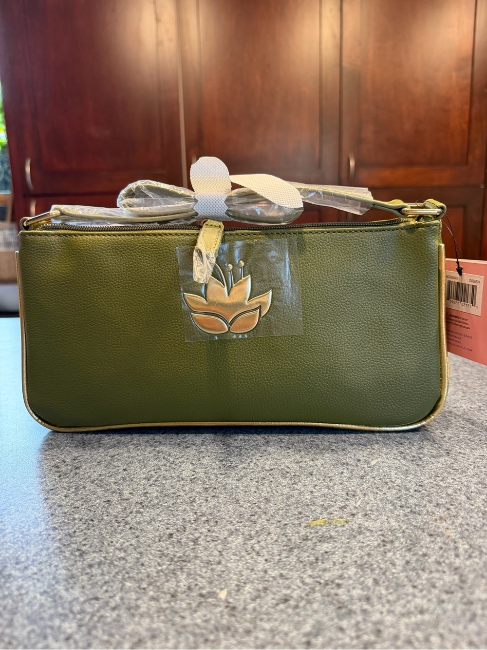 Danielle Nicole Olive Green Lotus-Emblem Wristlet